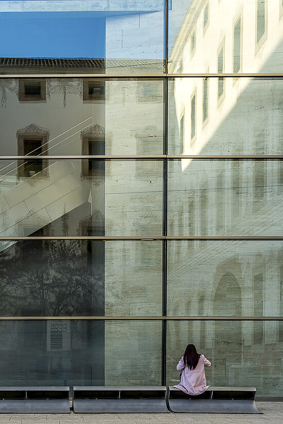 Cosme Lapena - Pink Coat, Glass Wall 